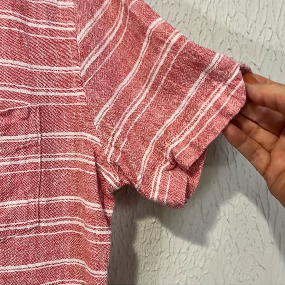 Ben Sherman The Original Pink Striped linen blend Short Sleeve Shirt size small - Picture 7 of 9